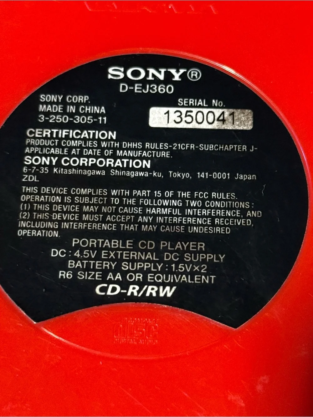Sony Psyc CD Walkman D-EJ360 G Protection Red Tested Working Read Info Below!